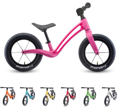 Hornit AIRO 12 in Balance Bike, 2.95 kg, Flamingo Pink, for Ages 1.5-5 | Magnesium-alloy frame, pneumatic tyres, sealed bearings and integrated footrests suit riders aged 1.5-5.