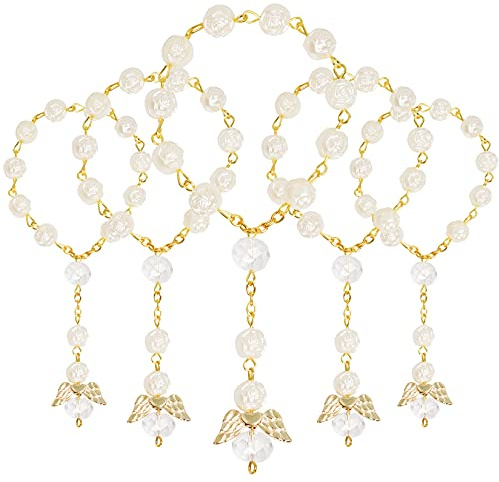 Tongcloud 30 Stück Mini-Rosenkranz für Taufe, Acryl, Finger-Rosenkranz, Kunstperlen, Mini-Rosenkränze mit Ange für Taufe, Hochzeit, Gastgeschenke (Weiß, 8 mm), 30 Count (Pack of 1), Acryl