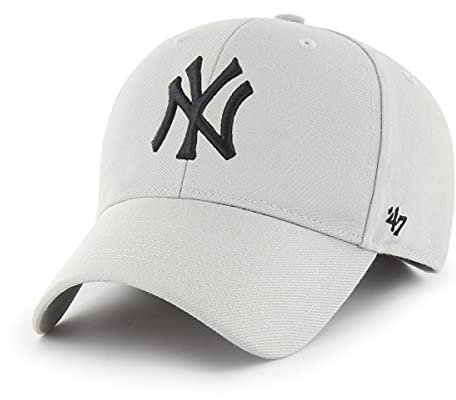 '47 MLB New York Yankees MVP Unisex-Baseballkappe, Verstellbar, Hochwertiges Design und Verarbeitung, Black Logo, Light Grey