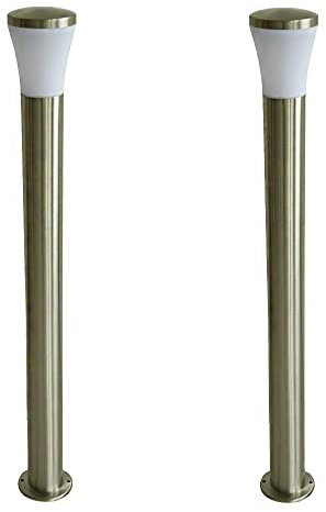 2x hochwertige Edelstahl Außen-Steh-Wege-Leuchte-Lampe SIEGEN Kunststoff-Schirm weiß 1x E27 H: 100cm D:12cm IP44 Gartenbeleuchtung (2x Stehleuchte)