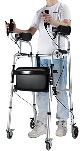 LXLA Gehhilfe für Senioren Senioren Aufrechter Walker Mit Handbremse&Armstütze,1-Knopf-Kompakt-Klapprollator,Leicht Verstellbare Höhe Mobilitätshilfe (Color : with seat)