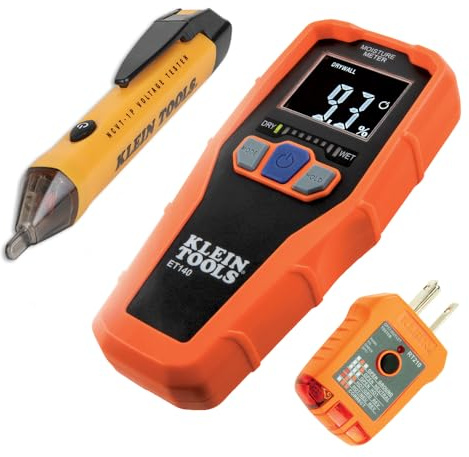 Klein Tools 80023P Tool Set, Home Inspector Tool Kit with Digital Moisture Meter, Non-Contact Voltage Tester, GFCI Outlet Tester, 3-Piece