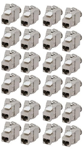 BIGtec 24 Stück Keystone RJ45 Modul CAT6a Jack Adapter geschirmt werkzeuglos Snap In Montage CAT.6a 500Mhz 10GBit/s Ethernet LAN Verlegekabel Patchkabel Kabel geeignet für Cat.7 Kabel