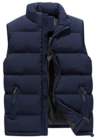 Men's Quilted Gilet Body Warmer Sleeveless Jacket Padded Puffer Vest With Pockets Outerwear Bodywarmer Waterproof Winter Warm Large Blue XL