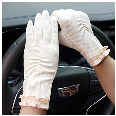 Sonnenschutzhandschuhe. Frauen Leichte Sunblock Handschuhe Sommer UV-Schutz Fahren Baumwoll-Handschuhe (Color : Beige, Size : L)