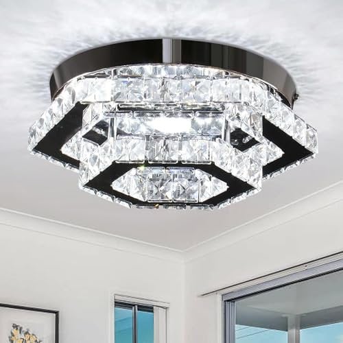 CXGLEAMING 13 Modern Crystal Chandelier Ceiling Light LED Pendant Light Fitting Ceiling Flush Hexagonal Chandelier for Bedroom Kitchen Hallway Dining Living Room(Cool White)