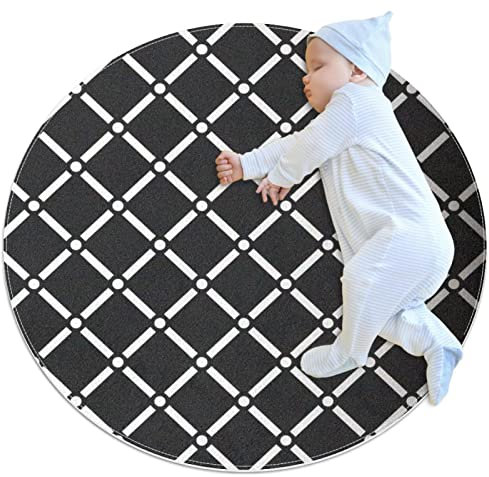 Kleiner Bereich Teppiche Badezimmerteppiche Schwarz und Weiß Punkte und Linien Rutschfester Überwurf Teppich Bodenteppich Türmatte für Sofa Schlafzimmer Kinderzimmer Dekor, (rund - 0,8 m Durchmesser)