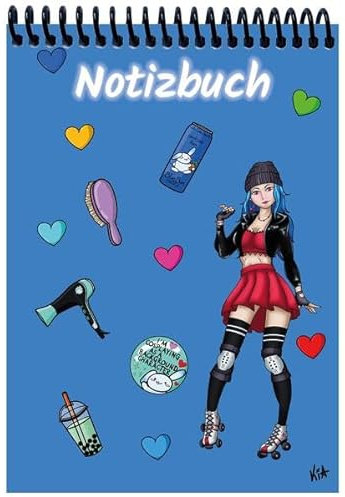 A 5 Notizblock Manga Enora, blau, liniert: Spiralbindung, Notizblock, Tagebuch, Notizen für die Schule, Uni oder unterwegs, verschiedene Lineaturen und Muster