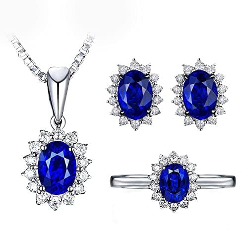 FDEETY Zirkonia Kristalle Schmuck Set Damen Silber 925 Ohrringe Anhänger mit Kette Ohrstecker Drei-teiliges Set Geschenke für Hochzeit Geburtstag, Blau