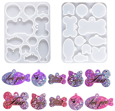 Nifocc Llavero de silicona para perros con forma hueso perro forma resina epoxi en forma colgante molde fundición para mascotas para mascotas gato redondo cristal, molde con agujeros manualidades