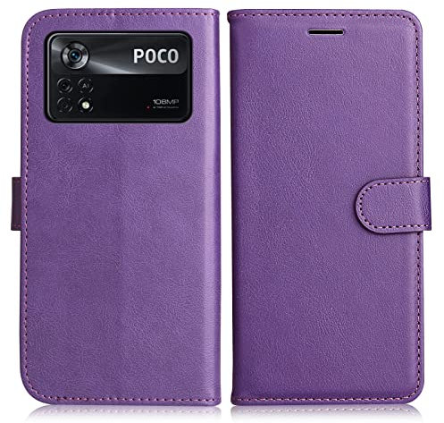 DENDICO Coque pour Xiaomi Poco X4 Pro 5G, PU en Cuir Coque Portefeuille Étui Housse, Design Classique TPU Coque pour Xiaomi Poco X4 Pro 5G, Violet
