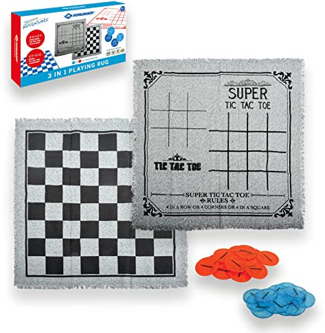 Schildkröt 3-in-1 Spielteppich I XXL-Spieleklassiker Dame, Tic Tac Toe & 4 Gewinnt I Wende-Spielfeld aus Stoff mit 24 Spielsteinen I Für Garten, Strand & Zuhause I Spielspaß ab 4 Jahren