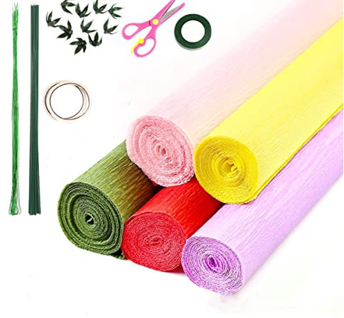 ODETOJOY Blumen-Quilling-Papierstreifen, Bastelarbeiten, Papierblumen-Set für Scrapbooking, 40 Stück, 8 Muster, mit Prägekugel-Eingabestift (rot, gelb, grün)