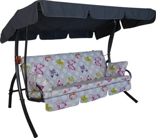 ANGERER Hollywoodschaukel Trend beige-bunt Schmetterling | Gartenschaukel Made in Germany, Schaukel zum Sitzen, Liegen und Entspannen, inklusive Bett-Funktion, einfache Montage