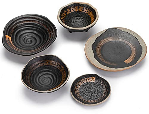 DUDSME Stoviglie in stile giapponese, set di stoviglie in gres porcellanato, servizio per 8 persone, insalata, antipasto, dessert, piatti e ciotole, set da 40 pezzi con reattivo Gl