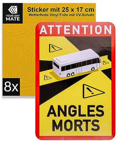 Aufkleber für Toter Winkel, 8 Stück, 25 x 17 cm, selbstklebende Folie für Wohnmobil und Bus, vorgeschrieben für KFZ ab 3,5 Tonnen in Frankreich, Attention Angles Morts Sticker, Wohnwagen Klebesticker