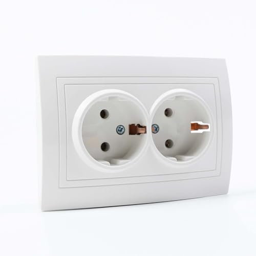 Klarlight Enchufe Pared Doble Para el Hogar, Oficina. Toma De Corriente Doble 16A Embornamiento tornillo, Blanco