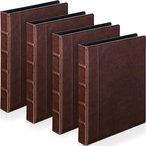 Yexiya 4 Stück Vintage Hardcover 3-Ringbuch-Planer Portfolio Leder Runder Ringbuch-Organizer für 200 Blatt mit 2 Innentaschen, 33 x 25,4 cm (1,5 Zoll), braun)