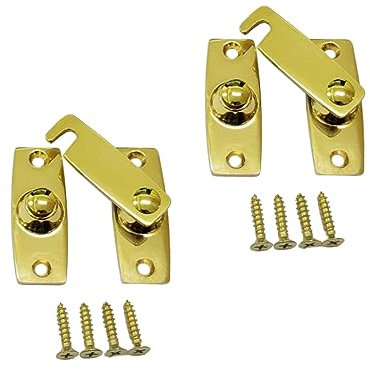 QCAA 2.5 x 2.65, Large, Heavy Forged Solid Brass Door Latch, 180 Degrees Flat Surface Mounting Door Latch Buckle for Doors & Windows, Vibrated Brass, 2 Pack, Made in Taiwan