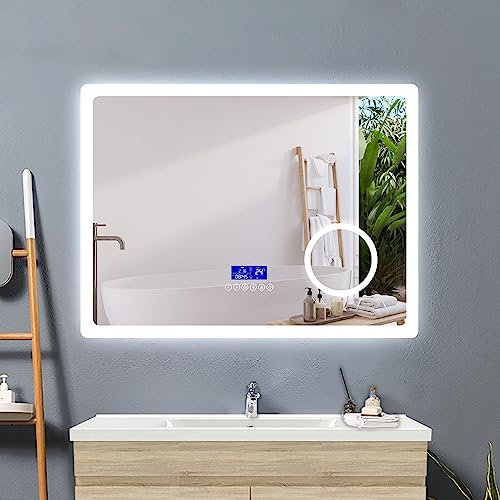 Acezanble LED Badezimmerspiegel 100x60cm,LED Spiegel mit Bluetooth Touch Beschlagfrei 3-Fach Schminkspiegel,Badspiegel 3 Lichtfarbe Dimmbar mit Memory,Energiesparend Wandspiegel Lichtspiegel