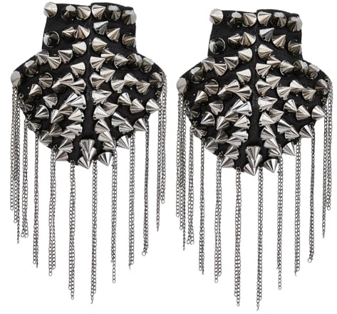 SUPERFINDINGS Nieten-Quasten-Epauletten, abnehmbare Punk-Stil, Kette, Quaste, Epauletten, Fransen, Schultern, Bretter, Abzeichen mit Eisennadel, Metalltuch für Uniform-Zubehör