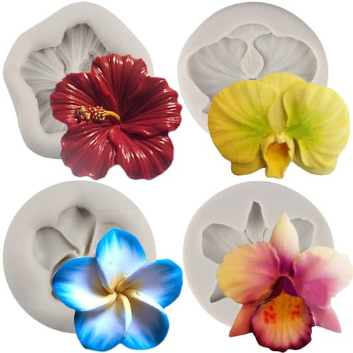 MYPRACS Fleur Fleur Silicone Moule Orchidée Chocolat Fondant Moules Pour Décoration De Gâteaux Bonbons Pâte De Gomme Cupcake Topper Ensemble De 4