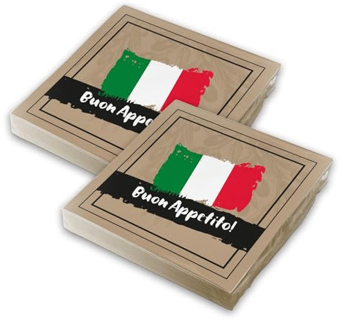 itenga Servietten italienisch - Buon Apetito 30 x 30cm 3-lagig 40 Stück Motivserviette Italien für italienische Tischdeko