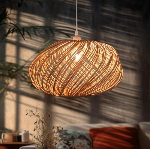 Maison d'Ailleurs – Pantalla de ratán natural D45 cm, suspensión no electrificada, luminaria estilo bambú o mimbre, para iluminación de techo, lámpara o lámpara de pie