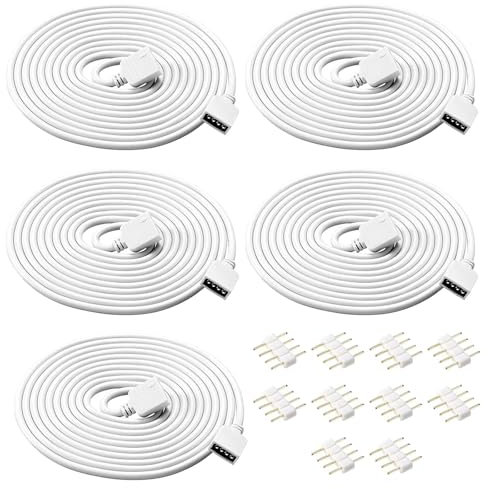 HUAZIZ 5 pezzi Cavo prolunga per strisce LED, 2m Cavo di estensione 4Pin LED RGB con 10 pezzi 10mm Connettore maschio 4 pin per 5050 3528 2835 Striscia LED RGB Accessori fai da te