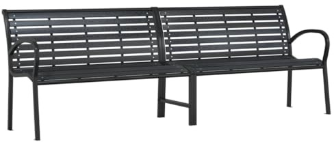 vidaXL Doppel-Gartenbank Schwarz 231 cm Stahl und WPC