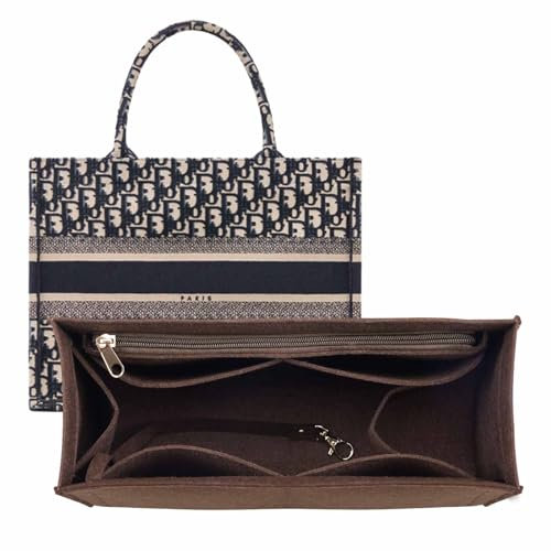 LOUKAYCCI Geldbörsen-Einsatz-Organizer für Dior-Bücher, große Tasche, Premium-Portemonnaie, Filzeinsatz, mehrere Taschen, Braun, Größe XL