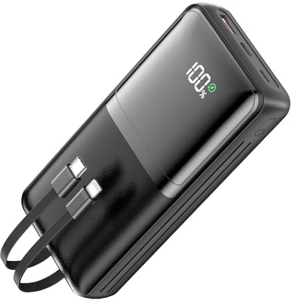 VOGHERB Power Bank 30000mAh, PD22.5W Caricabatterie Portatile USB-C Rapido, Powerbank con 2 cavi Integrati con Display LED Caricatore Portatile per iPhone, Tablets e Altri