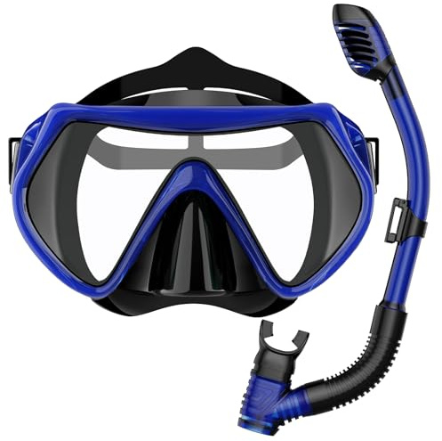 BuyCard Snorkel Mask,180 Degree Panoramic View Dry Top Snorkeling Gear，Safe Anti-Leak Anti-Fog Diving Mask, Snorkel Set and Swimming Goggles