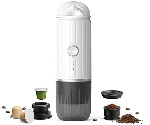 BENFUCHEN Macchina per caffè espresso elettrica portatile, auto-riscaldante compatibile con cialde NS e caffè macinato Mini Cafe Maker, per viaggi, campeggio, ufficio (Bianco)
