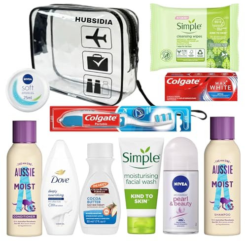 Ensemble d'articles de toilette de voyage pour femme | Mini articles de toilette | Trousse de toilette de voyage pour femmes, pour les vacances, l'hôpital, la maternité avec sac à liquides approuvé