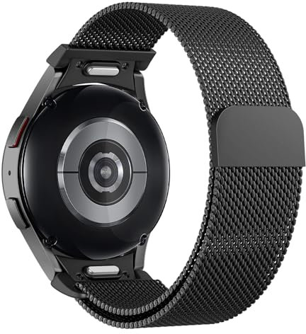 Astorgos Magnet Armband Kompatibel Mit Samsung Galaxy Watch 7 FE 6 5 4 40mm 44mm/Watch 6 4 Classic 43mm 47mm 42mm 46mm/5 Pro 45mm, One Click Milanaise Metall Edelstahl, Schwarz