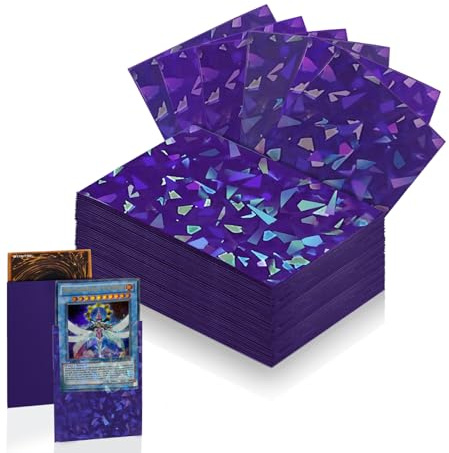 100 Count Purple Card Sleeves for Trading Cards, Perfect Fit Shiny MTG Card Sleeves, Holographic Card Sleeves Fit for Magic, Photocard, TCG, Baseball/Sports Cards, Yugioh Card, Game Card 66 * 91 mm