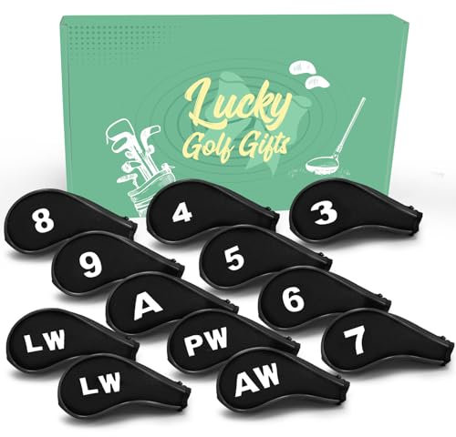 Golf Iron Head Covers Neoprene With Zipper 12 Pcs Lightweight, Golf Iron Head Covers Fit All Brands Iron Club (Black)