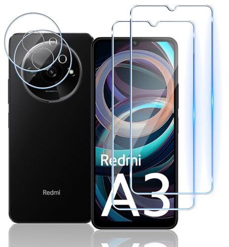 Mayfun Protector de Pantalla para Xiaomi Redmi A3 Protector, [2+2 Piezas] Cristal Templado y Protector de Lente de Cámara, 9H Dureza, Antiarañazos, Sin Burbujas Vidrio Templado Film Protection