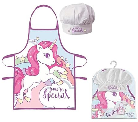 OM SUPPLIES Unicorn Iconic TV Cartoon Characters Kids Children Cooking Baking Apron and Chef Hat Set Aprons for Children Boys & Girls Christmas Birthday Gift (Unicorn)