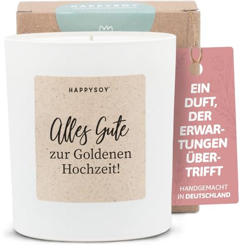 Geschenke zur Goldene Hochzeit - Duftkerze mit Spruch - Hochzeitsgeschenk, Hochzeitskerze, Kreatives Geschenk, Liebe - Handgemachte Kerze - Sojawachs - Weiß