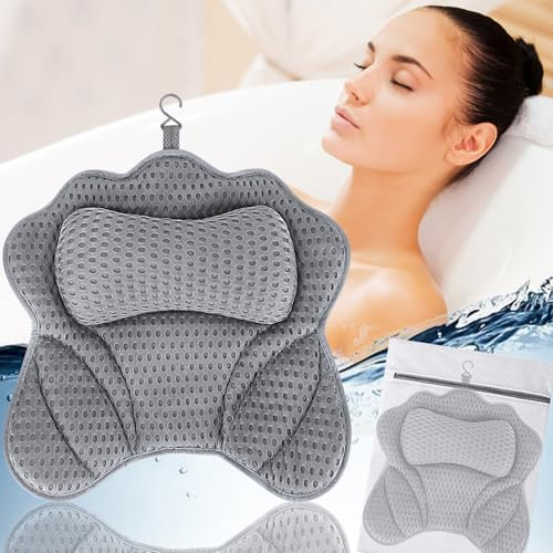 YIYADI Almohada de Baño,Malla 4D Cojín de baño,Almohada para Bañera con 6 Ventosas Antideslizantes Almohada de bañera,Almohada Bañera Ergonómica para SPA en Casa Bañera