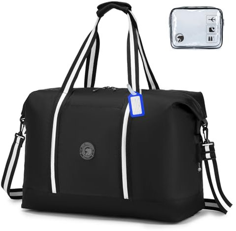 BAGZY Handgepäck Tasche für Flugzeug 55x40x23cm, 50L Faltbare Reisetasche Overnight Weekend Hospital Bag Wasserdicht Leicht Handgepäck Reisetasche Unisex Sporttasche, Schwarz
