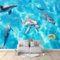 Papier Peint Panoramique Animal Marin Dauphin Bleu 400x280 cm Papier Peint Intissé Mural, Poster Geant Mural 3D, pour Salon Chambre d'enfants restaurant Décoration Murale