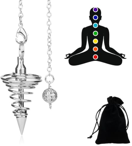 CJQRL Silber Metallpendel, Pendel Esoterik, Pendulum, Kugelpendel, mit Kette, für Radiästhesie Spitze Pendulum Healing Reiki Energietherapie Meditation Tensor(6)