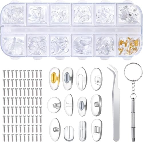 Zhenghebuy Glasses Nose Pads,Eyeglass Nose Pad Repair Kit,Screw-in Nose Pads with Screwdriver,Tweezer,Screws for Glasses,Sunglasses,Eyeglasses