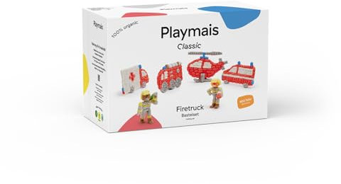 Playmais Classic Firetruck | 800 Teile | Bastelset | natürliches Spielzeug | inkl. Schwämmchen, Bastelmesser, 4 Motiv-Vorlagen | vegan, verantwortungsvoll & sicher | Weihnachts-Geschenk