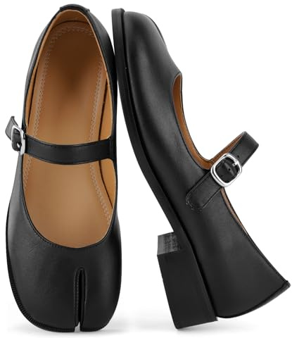 VOZTOLLS Tabi Mary Jane Damen Stiefel Schlitz Schnalle Gürtel Damen Flach Bequem Casual Chic Party Schule Arbeitskleid Pumps Schuhe