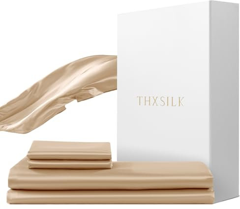 THXSILK Seidenbettwäsche Set 2 teilig，Bettbezug 135 x 200 cm und 40 x 80 cm Kissenbezug, Luxus Seide Bettwäsche Set, Super Weich und Glatt, Champagner