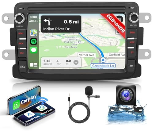 2G+64G Autoradio für Renault Dacia Logan Dokker Duster Sandero Lodgy Captur Symbol Lada Xray mit Carplay Android Auto, Hodozzy 7 Zoll Touchscreen mit Navi DSP Bluetooth WiFi FM/RDS, Lenkradsteuerung